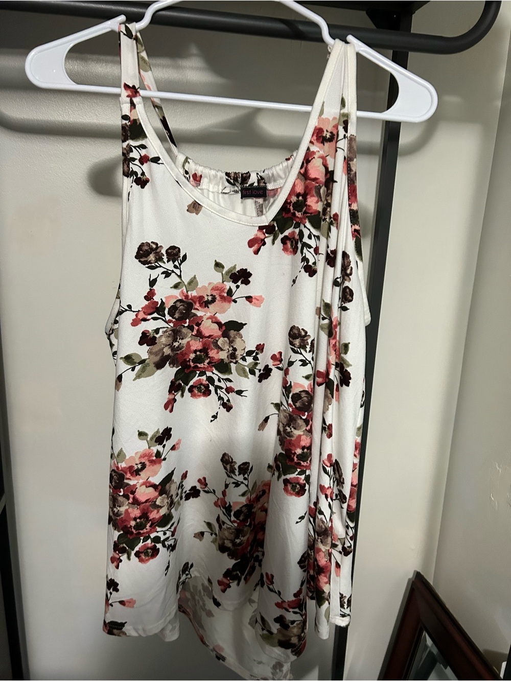 First Love White Floral Tank Top with Pink and Brown Roses